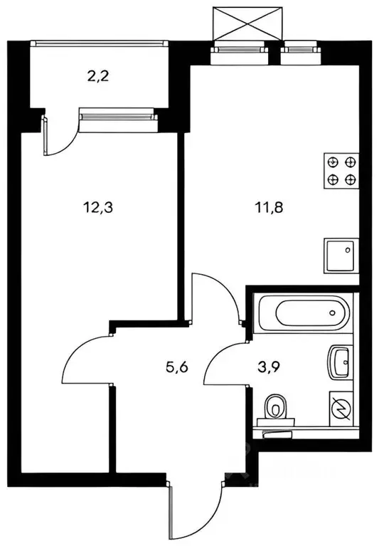 1-к кв. Тюменская область, Тюмень Полевая ул., 117к2 (36.0 м) - Фото 1