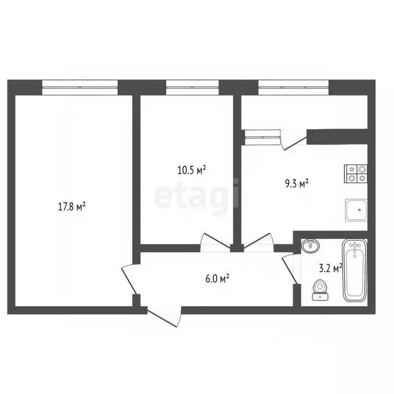 2-к кв. Ростовская область, Батайск ул. Олимпийское кольцо, 36к7 (47.0 ... - Фото 2