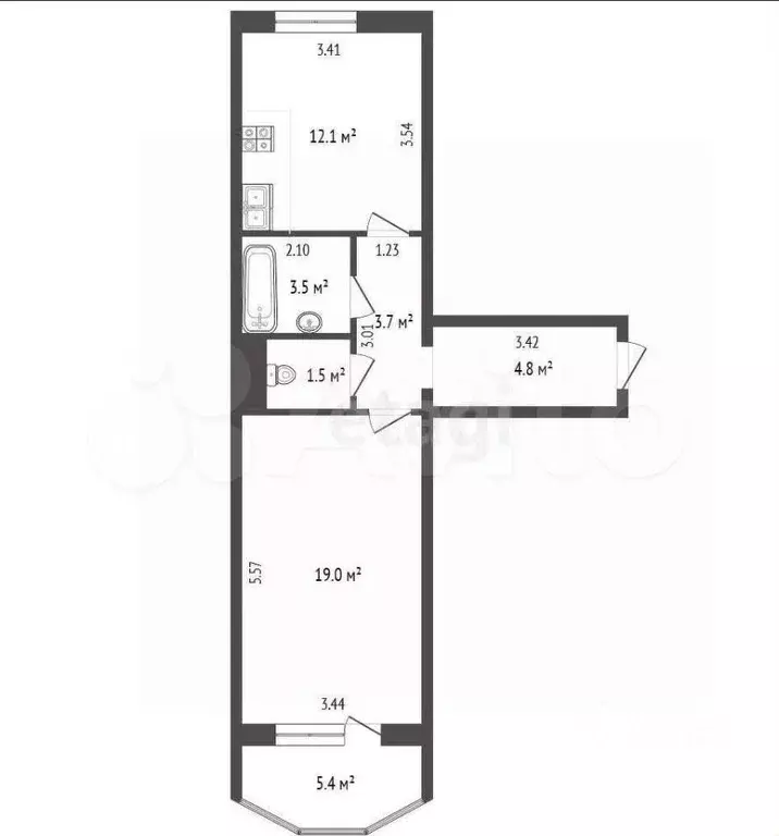 1-к. квартира, 45 м, 4/10 эт. - Фото 0
