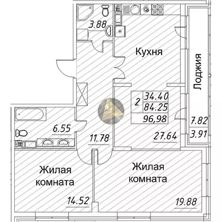 2-к кв. Санкт-Петербург просп. Авиаконструкторов, 54 (96.98 м) - Фото 2