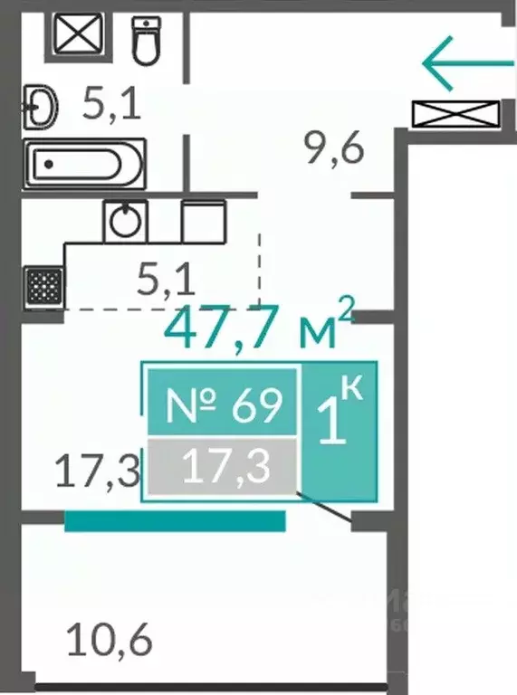 Студия Крым, Евпатория ул. Симферопольская, 2Ф (47.7 м) - Фото 0