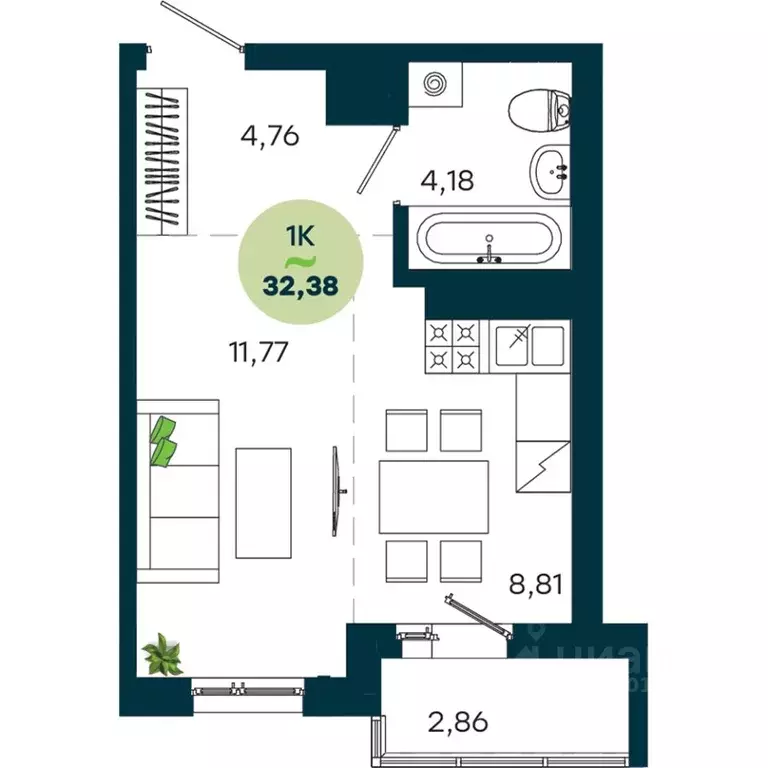 1-к кв. Иркутская область, Иркутск ул. Безбокова, 7А (32.38 м) - Фото 1