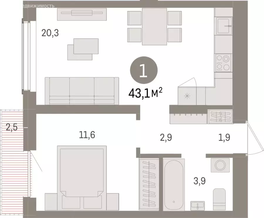 1-комнатная квартира: Новосибирск, улица Аэропорт (43.11 м) - Фото 0