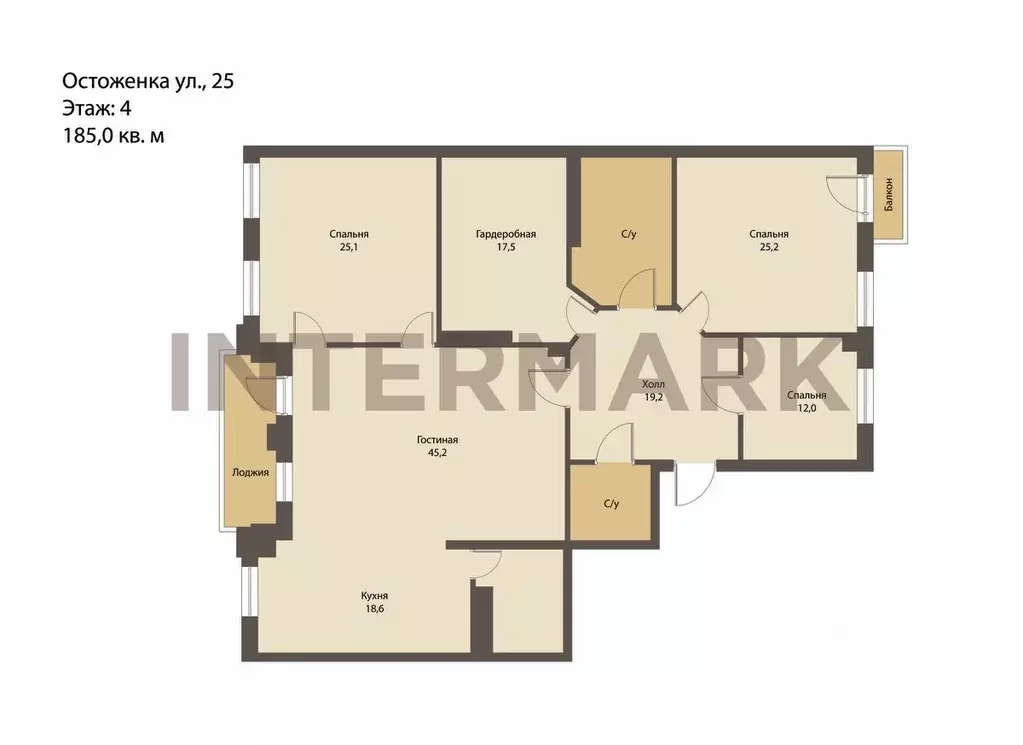 4-к кв. Москва ул. Остоженка, 25 (185.0 м) - Фото 1