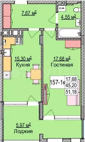1-к. квартира, 47 м, 5/6 эт. - Фото 1