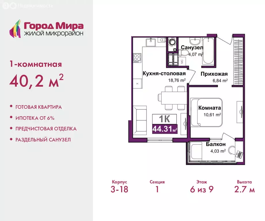 1-комнатная квартира: Симферополь, улица Батурина, 147 (40.2 м) - Фото 1