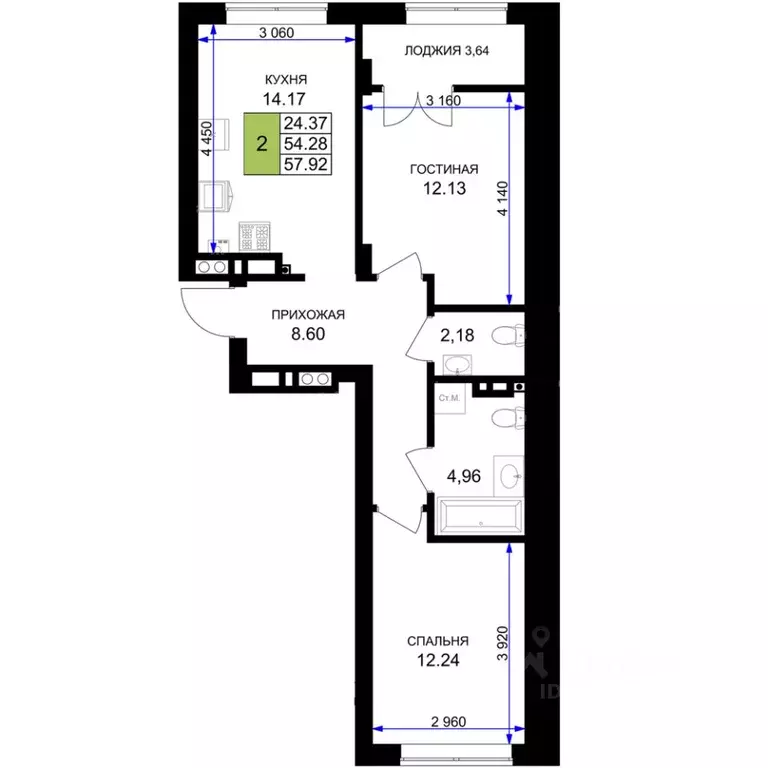 2-к кв. Калининградская область, Гурьевск Включи жилой комплекс (57.92 ... - Фото 1