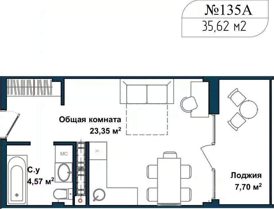 Студия Севастополь ул. Летчиков, 10 (35.4 м) - Фото 0