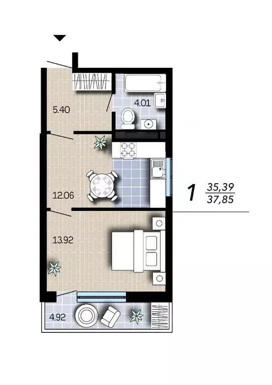 1-к кв. Воронежская область, Воронеж Гвардейский пер., 21 (37.85 м) - Фото 2