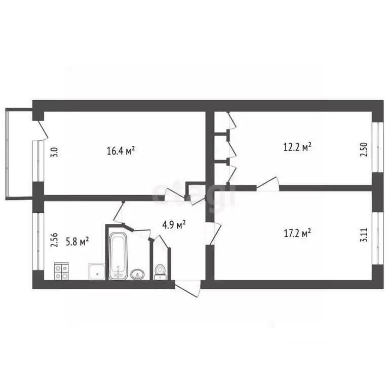 3-к кв. Вологодская область, Шексна рп, Шексна Северная мкр ул. Труда, ... - Фото 2