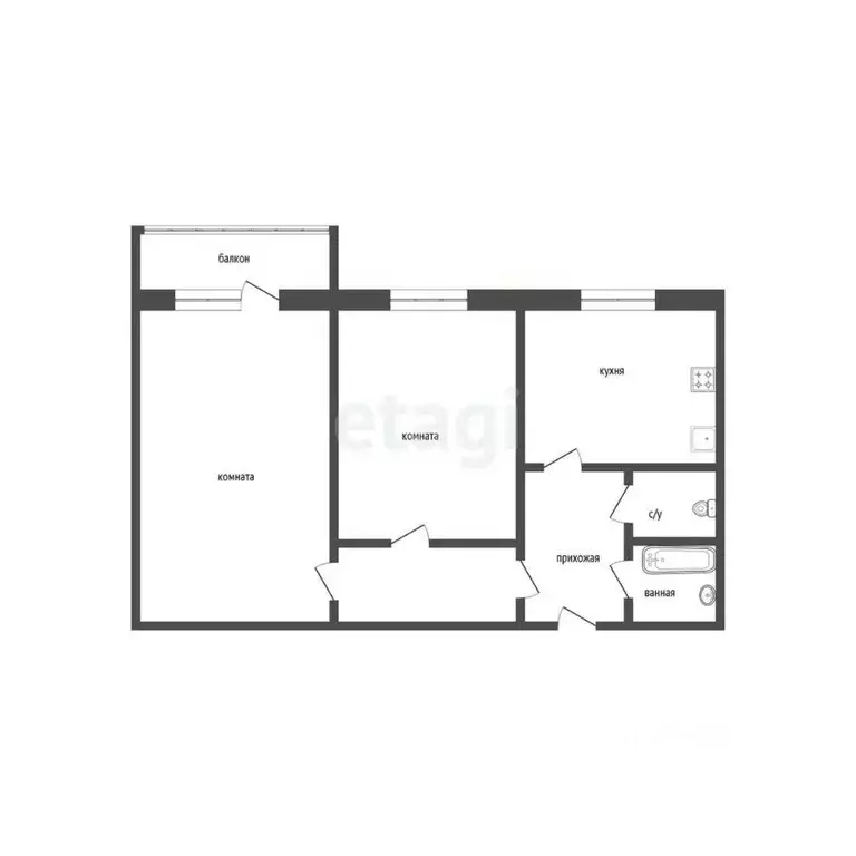 2-к кв. Курганская область, Курган ул. Криволапова, 13а (48.8 м) - Фото 2