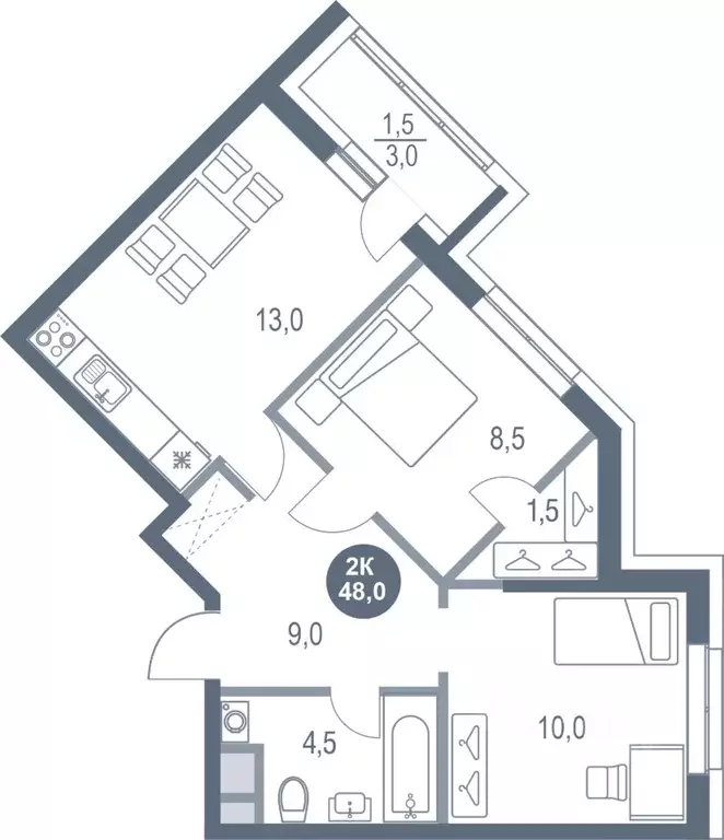 2-к кв. Московская область, Котельники Новые Котельники мкр, 11 (48.0 ... - Фото 1