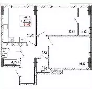 2-к кв. Белгородская область, Белгород ул. Разина (61.13 м) - Фото 1