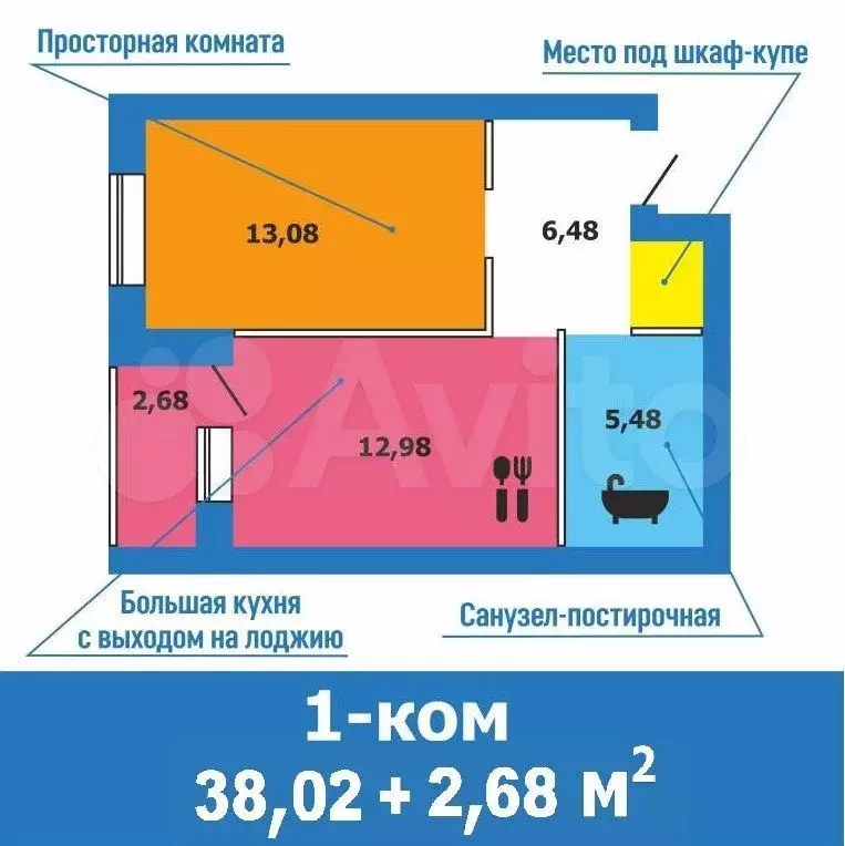 1-к. квартира, 38 м, 1/4 эт. - Фото 1