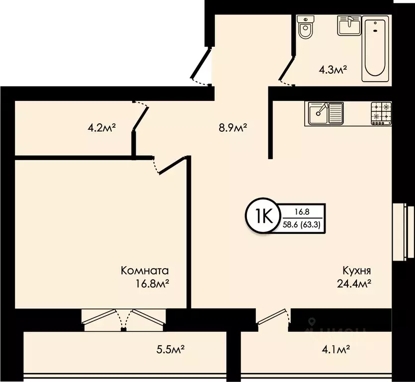 1-к кв. Ярославская область, Ярославский муниципальный округ, д. ... - Фото 0