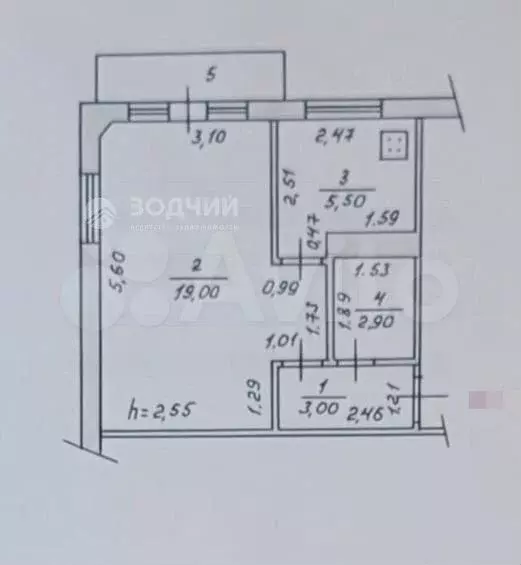 1-к. квартира, 30,4 м, 5/5 эт. - Фото 0