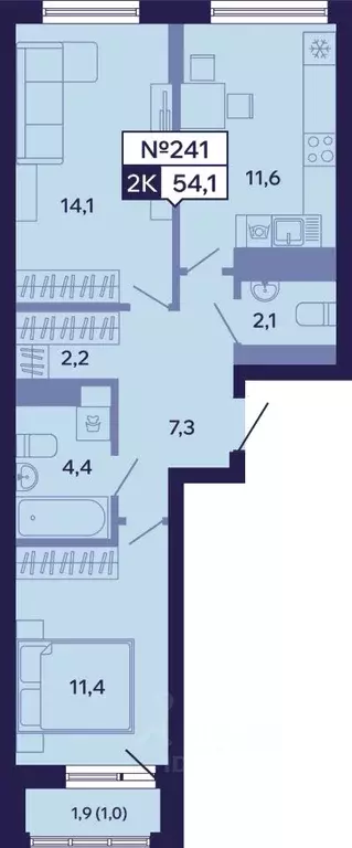 2-к кв. Саха (Якутия), Якутск ул. Новопортовская, 1Д (54.1 м) - Фото 1