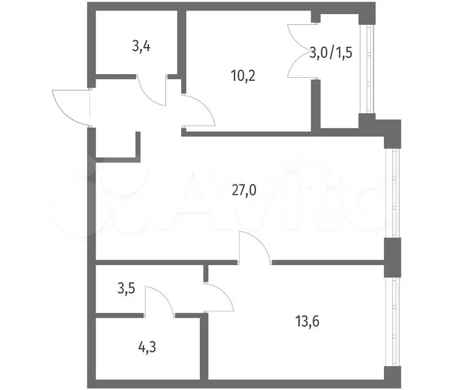 2-к. квартира, 63,5 м, 2/7 эт. - Фото 1