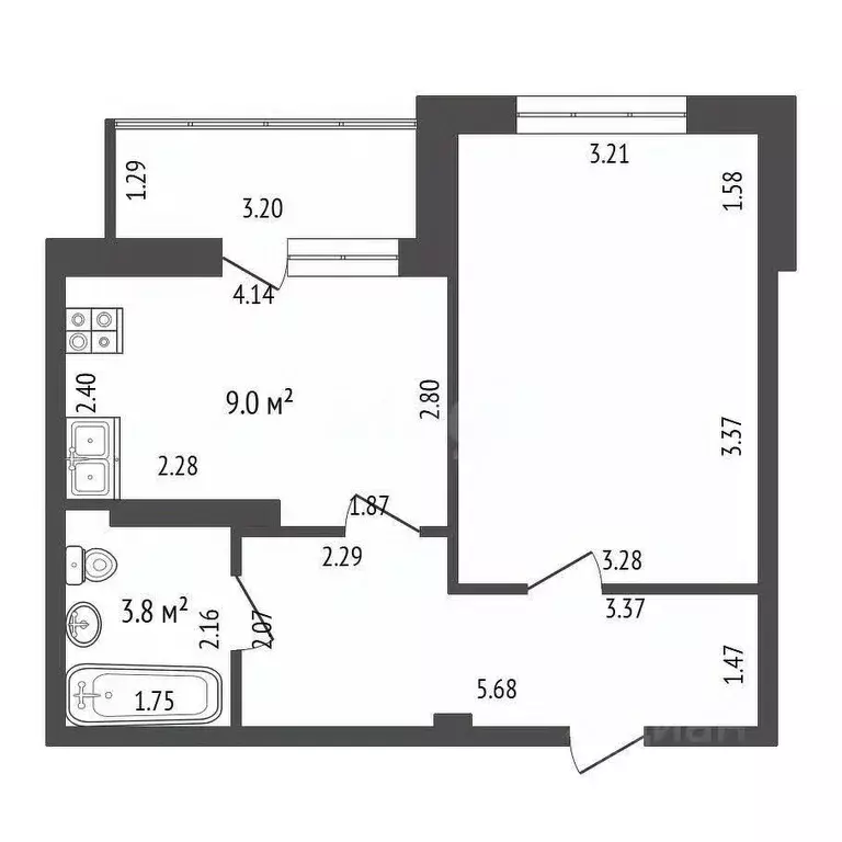 1-к кв. Ханты-Мансийский АО, Нягань 6-й мкр, 5 (40.4 м) - Фото 1
