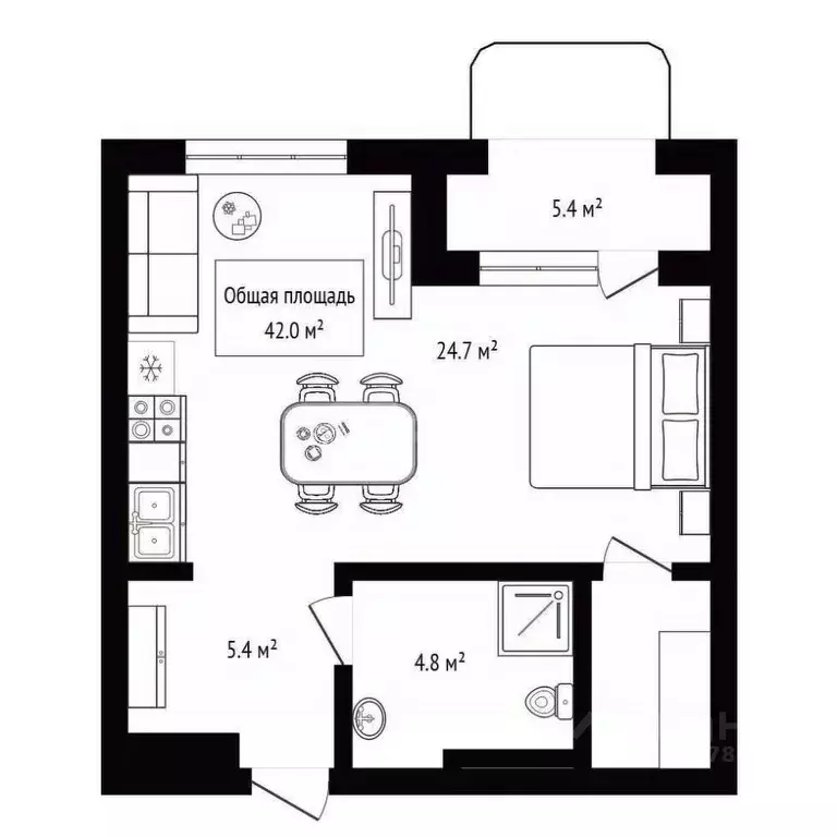 Студия Новосибирская область, Новосибирск Красный просп., 104 (42.0 м) - Фото 1