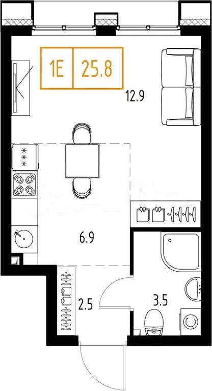 Квартира-студия, 25,8 м, 7/9 эт. - Фото 1