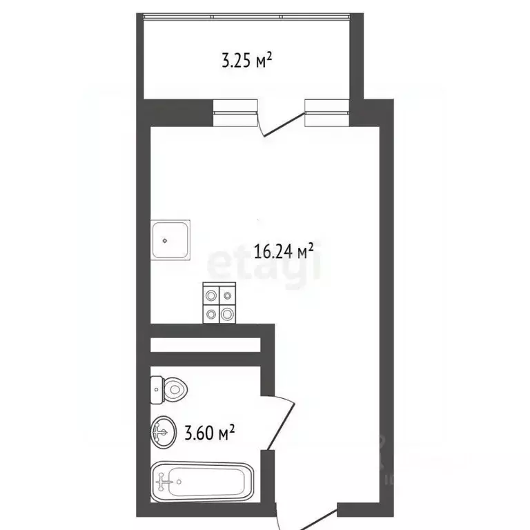 Студия Тюменская область, Тюмень ул. Краснооктябрьская, 16 (20.1 м) - Фото 2