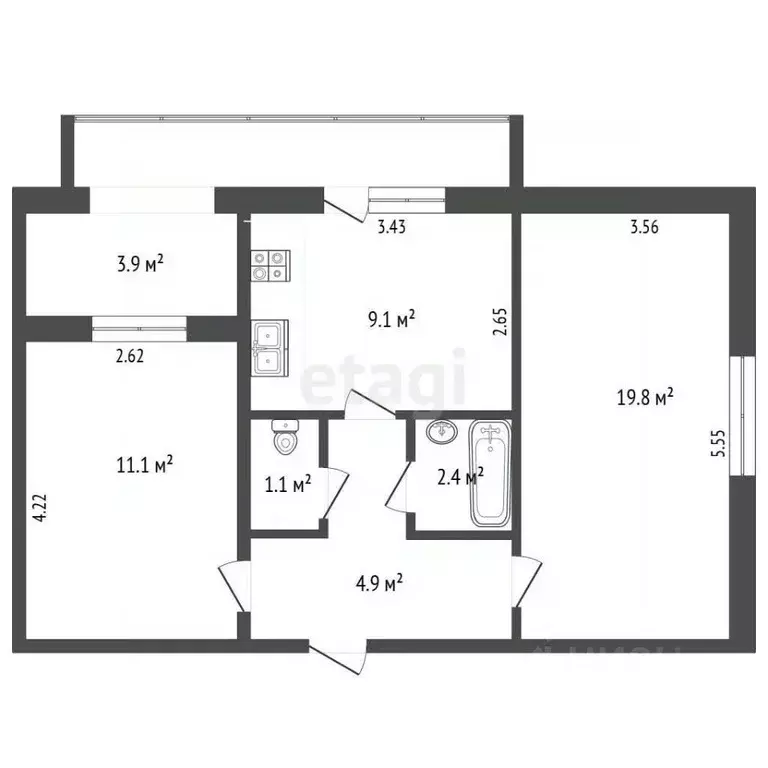 2-к кв. Севастополь ул. Челнокова, 33 (59.0 м) - Фото 2