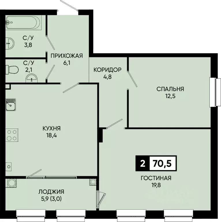 2-к кв. Ставропольский край, Кисловодск городской округ, пос. ... - Фото 1