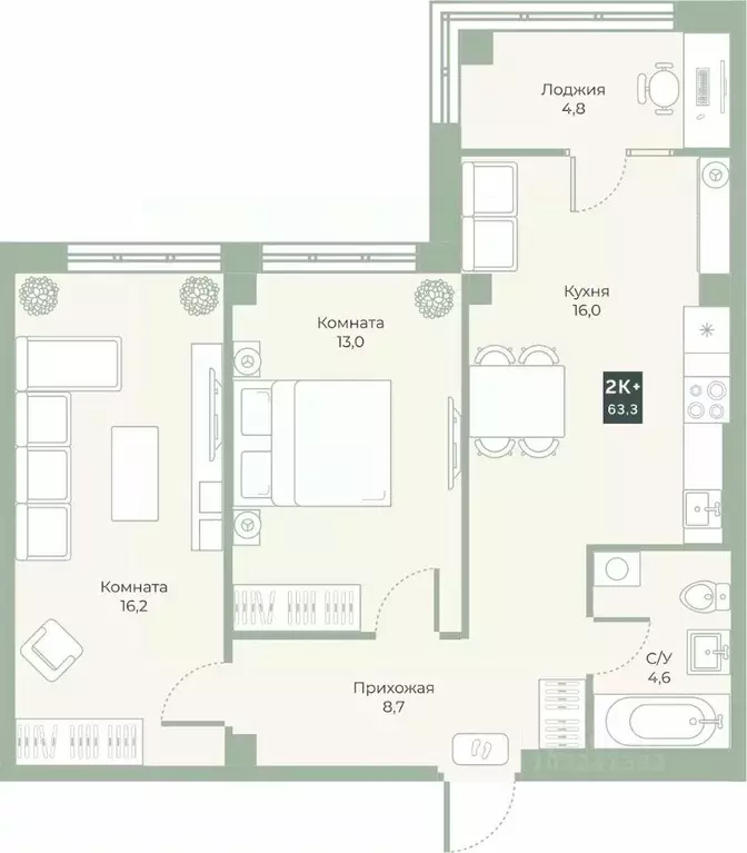 2-к кв. Курганская область, Курган Заозерный жилрайон, 6А мкр, ул. ... - Фото 1