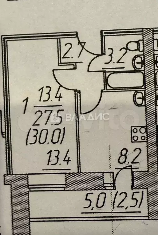 1-к. квартира, 27,4 м, 2/9 эт. - Фото 0