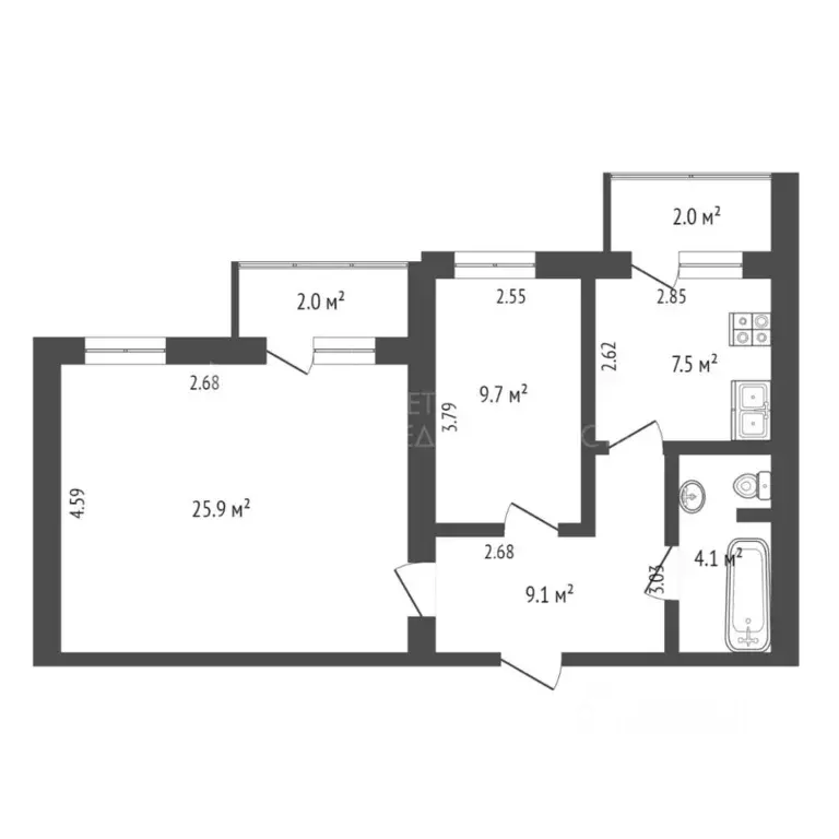 2-к кв. Тюменская область, Тюмень Камчатская ул., 2/1 (54.8 м) - Фото 1