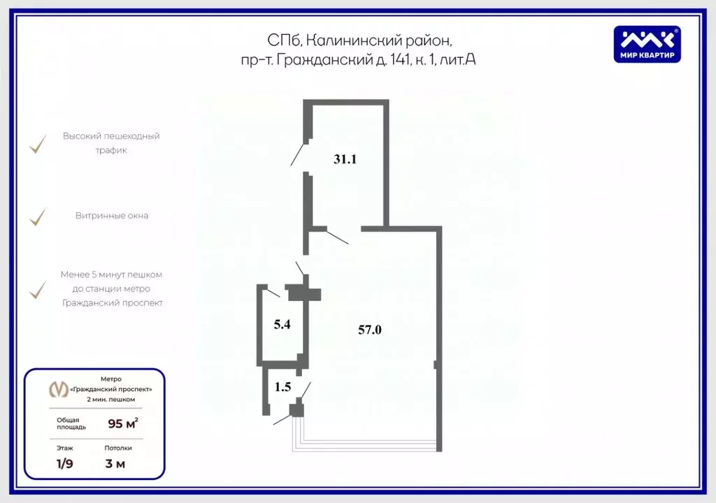Помещение свободного назначения в Санкт-Петербург Гражданский просп., ... - Фото 2