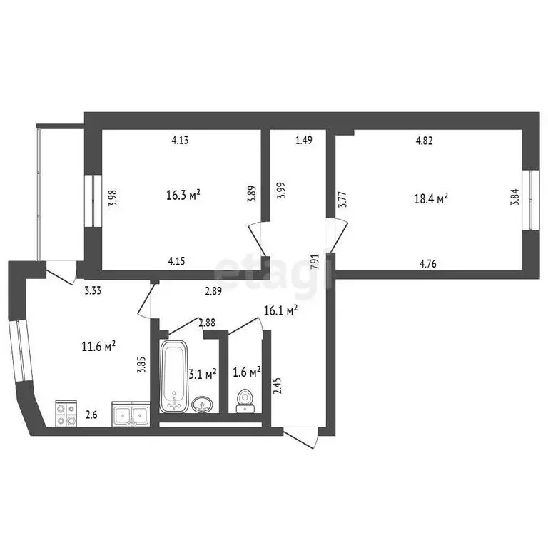 2-комнатная квартира: Калуга, улица Кубяка, 9к5 (67.1 м) - Фото 0