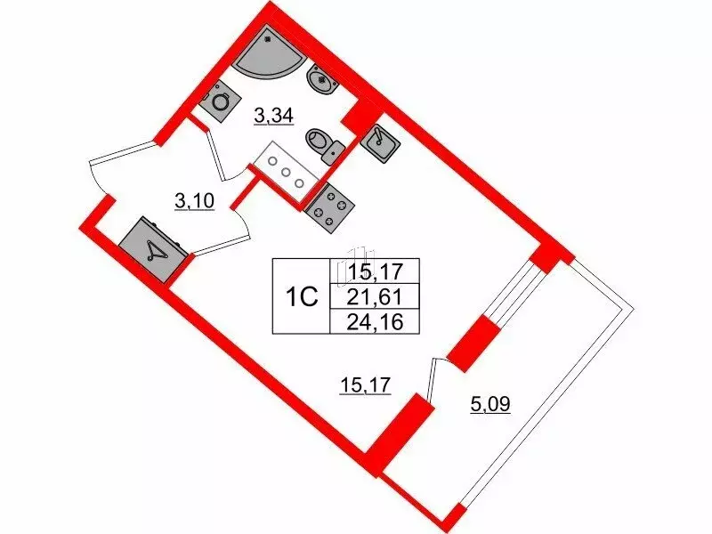 Квартира-студия: Санкт-Петербург, Октябрьская набережная (21.61 м) - Фото 0