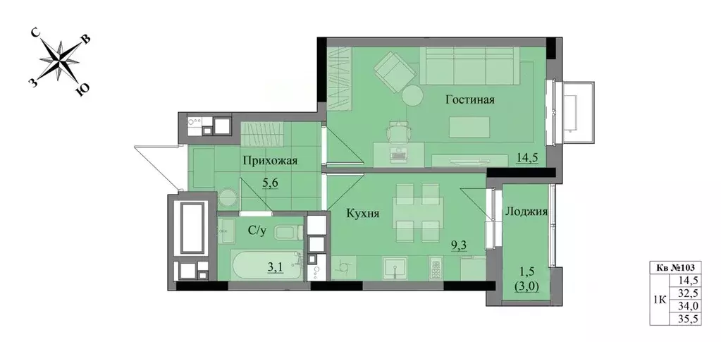 1-к кв. Удмуртия, Ижевск Краски Леса жилой комплекс (34.0 м) - Фото 0