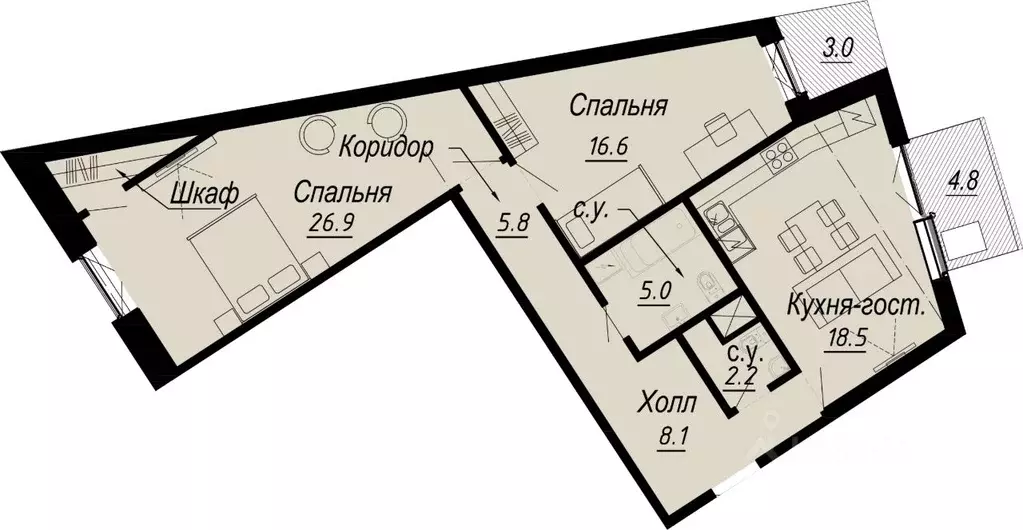 2-к кв. Санкт-Петербург наб. Реки Карповки, 27 (85.5 м) - Фото 0