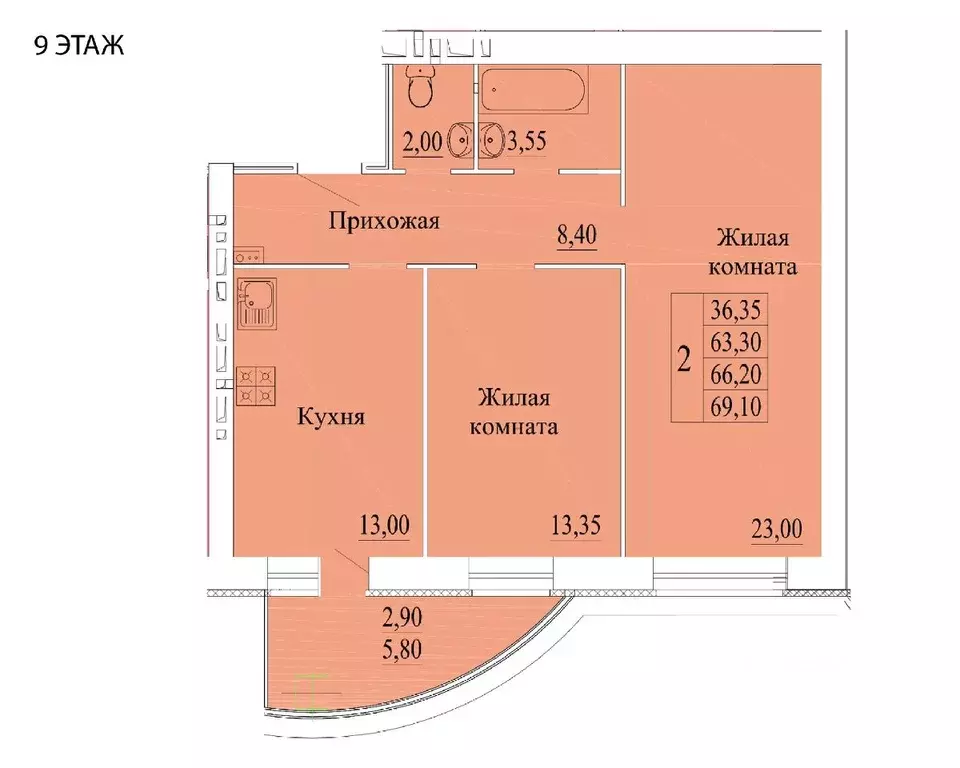 2-к кв. Ивановская область, Иваново Самоцветы мкр, 3 (68.9 м) - Фото 0