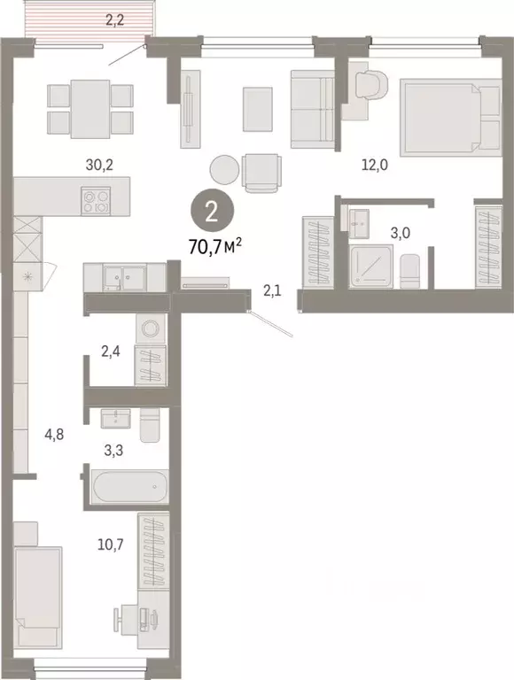 2-к кв. Омская область, Омск  (70.68 м) - Фото 0