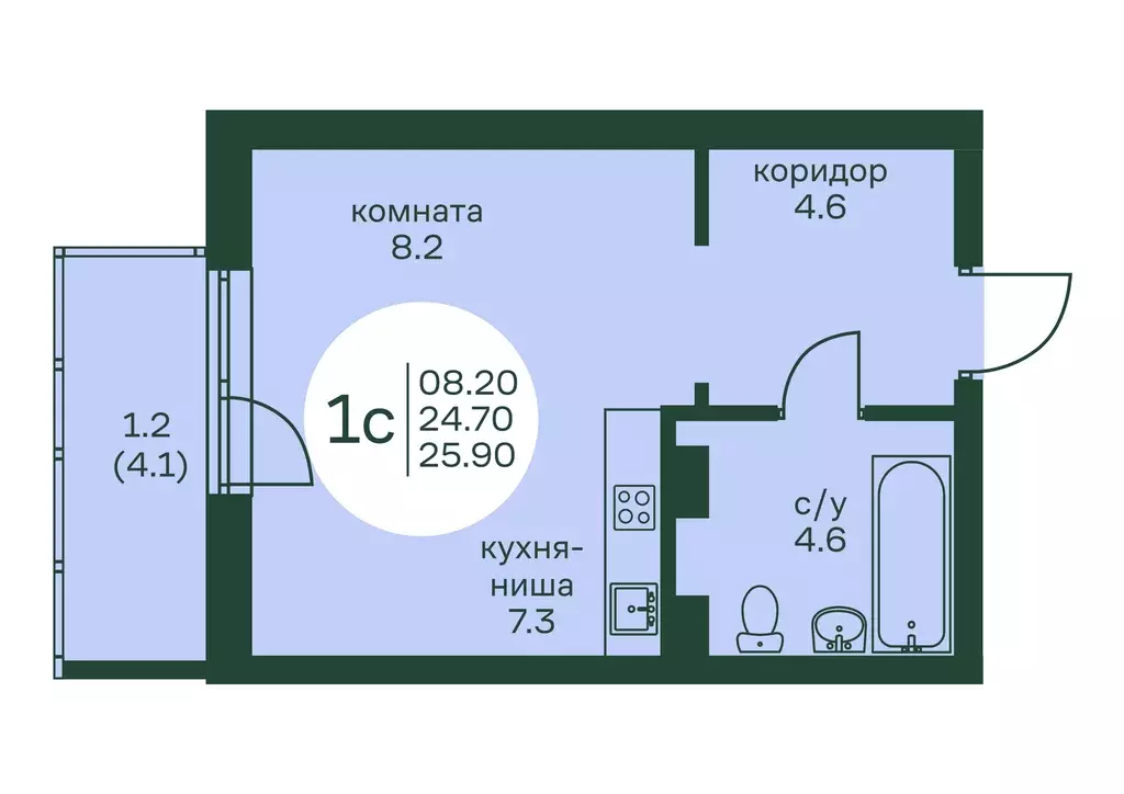 1-к квартира, 25.9 м - Фото 0