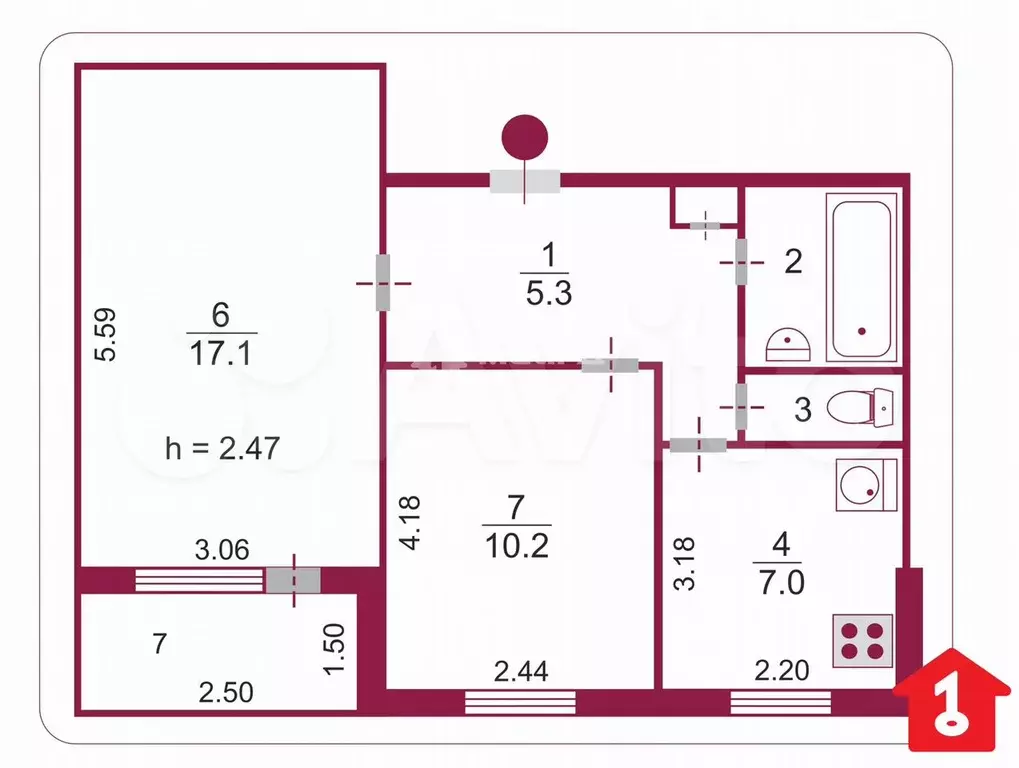 2-к. квартира, 45 м, 1/9 эт. - Фото 0
