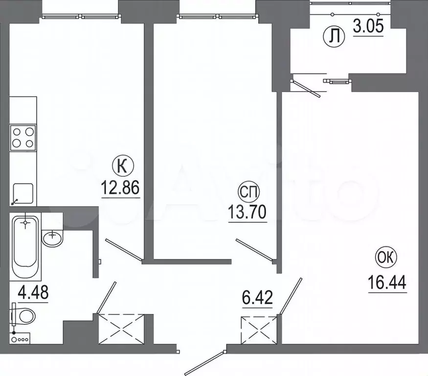 2-к. квартира, 57м, 3/16эт. - Фото 0