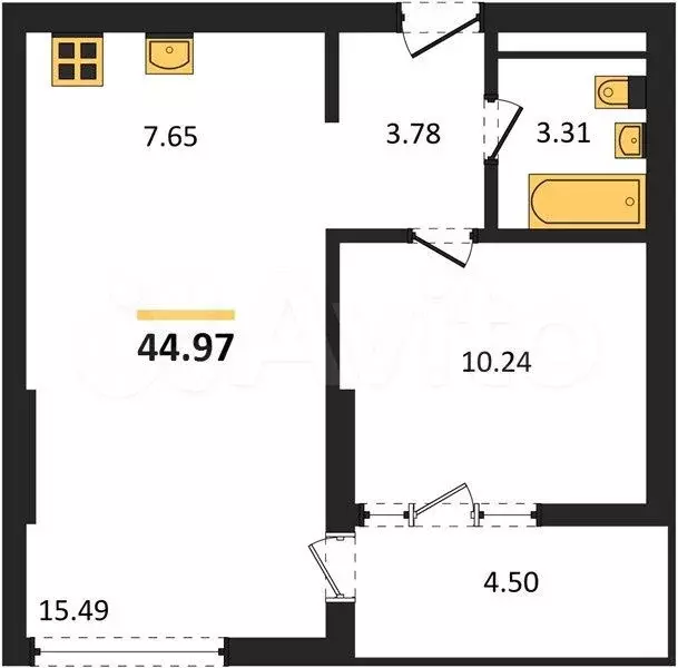 2-к. квартира, 45 м, 3/15 эт. - Фото 1