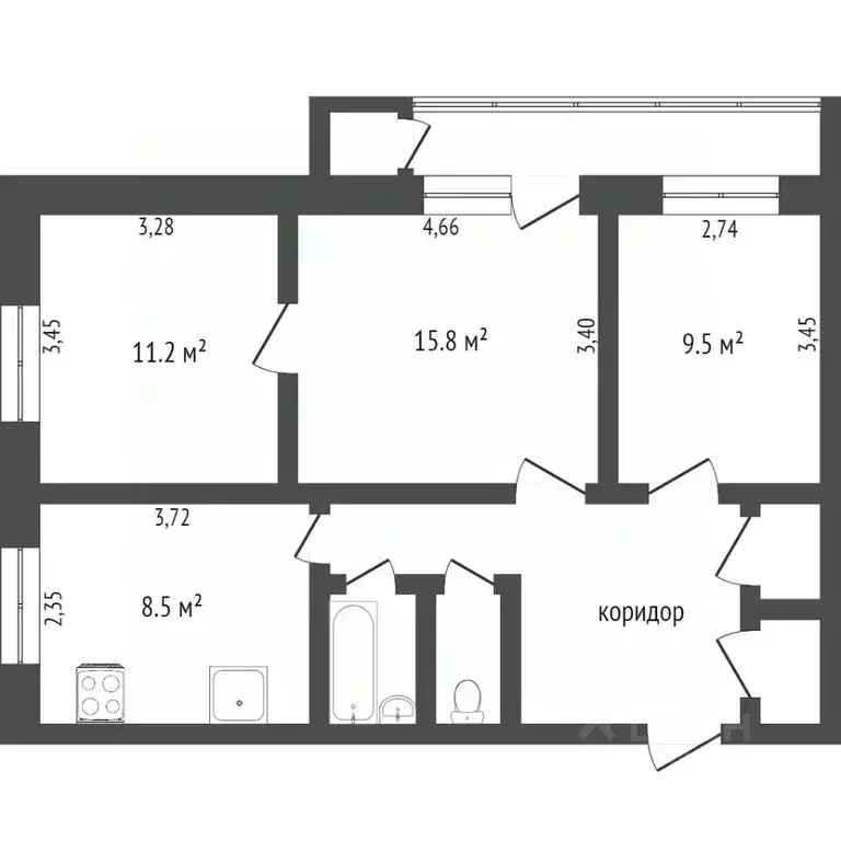 3-к кв. Белгородская область, Белгород ул. 5 Августа, 1 (73.0 м) - Фото 2