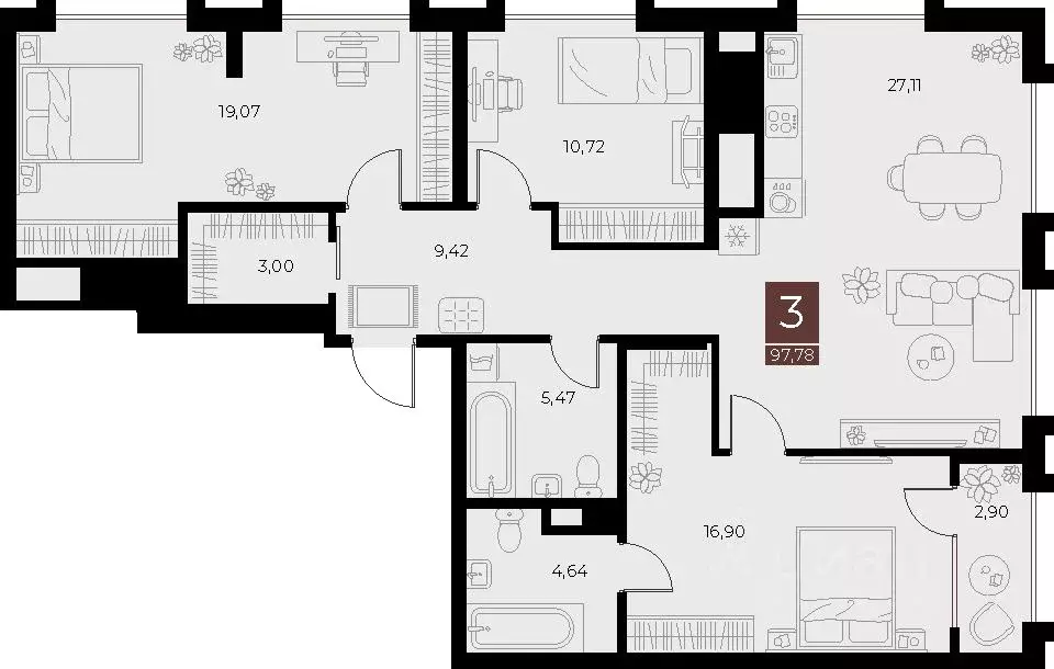 3-к кв. Рязанская область, Рязань ул. Бирюзова, 20с1 (97.78 м) - Фото 1