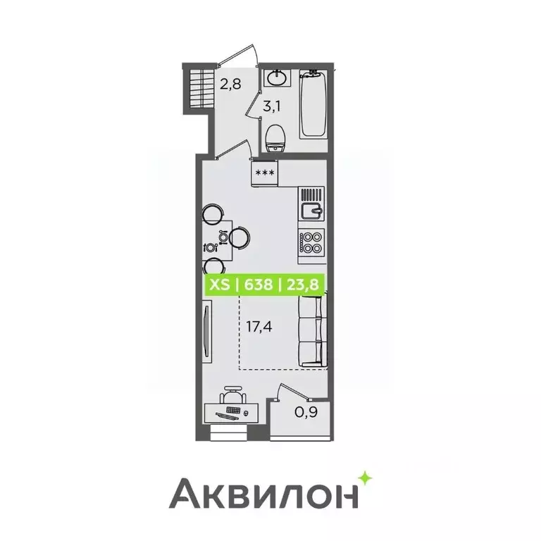 Студия Санкт-Петербург Планерная ул., 87к1 (23.8 м) - Фото 2