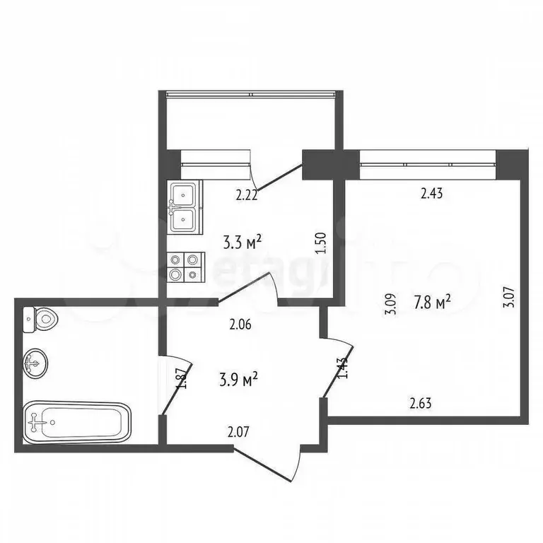 1-к. квартира, 32,8 м, 2/9 эт. - Фото 0