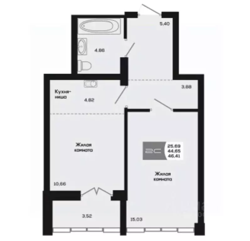 2-к кв. Новосибирская область, Новосибирск ул. Титова, 48 (44.65 м) - Фото 2