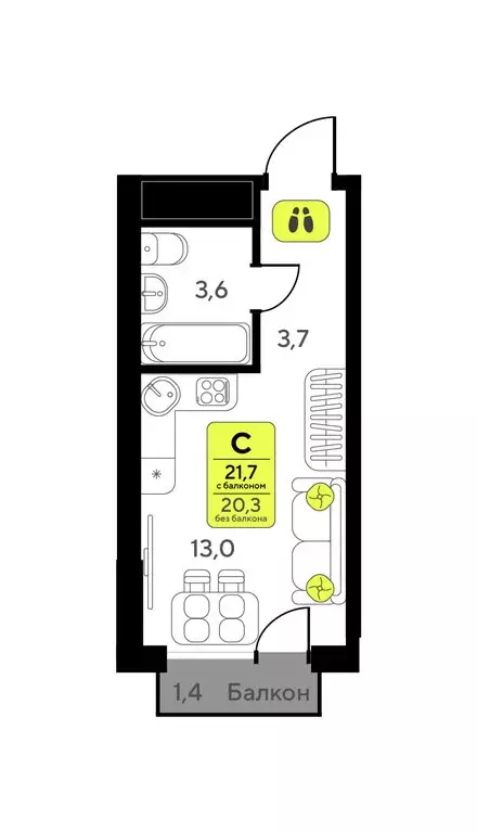 Квартира-студия: Тюмень, улица Андрея Приказнова, 7 (21.7 м) - Фото 1