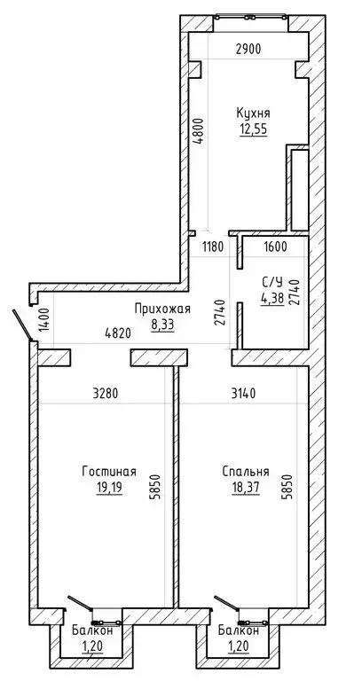 2-комнатная квартира: Нальчик, улица Тарчокова, 125А (65 м) - Фото 1