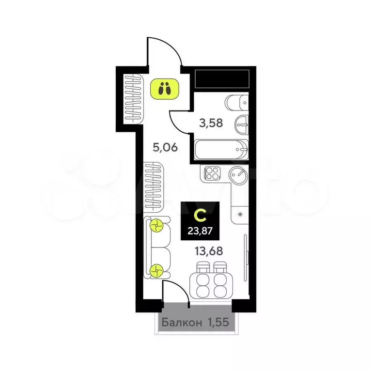 Квартира-студия, 23,9 м, 7/14 эт. - Фото 0